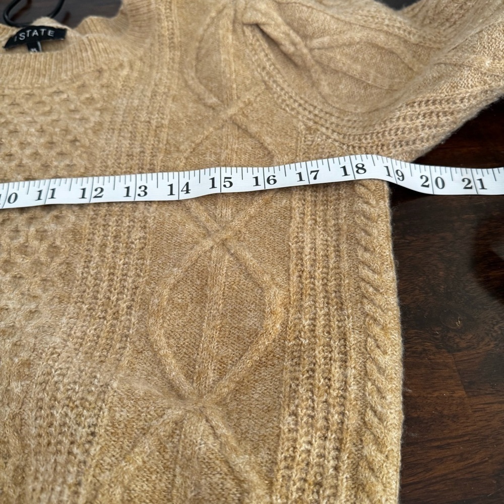 1. State Variegated Cable Crew-Neck Puff Sleeve Fisherman Brown Sweater Sz XS - Picture 9 of 9